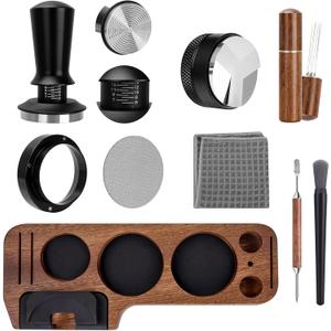 9 Pack Espresso Tamper Station&Coffee Distributor Tamper&Espresso WDT Stirrer&Coffee Tamping&Brush&Coffee Dosing Funnel&Espresso Puck Screen, Latte Art pen and Towel (54 mm)