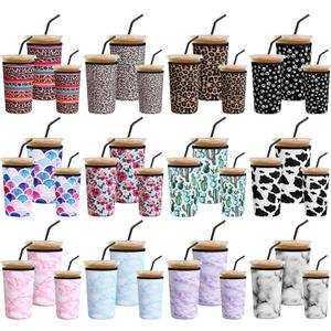 Irenare 36 Pack Reusable Assorted Sizes Iced Coffee Sleeves Neoprene Insulator Cup Sleeve for Cold Drinks Beverages Coffee Cup Sleeves Reusable for Hot Cold Drink, 16-32oz