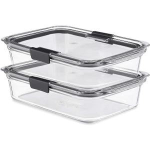 Rubbermaid Brilliance Glass Food Storage Containers, 8 Cup, Set of 2, BPAFree, LeakProof, Clear