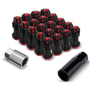 Lug Nuts Aluminum/Alloy Steel Tire Nut Lock 16 PCS Hex Nuts,4xEight Point Spline Nuts,1xHex Socket Key,1xEight Point Spline Socket Key,22mm OD/45mm H (Red Accents/Black Body, M12x1.5)