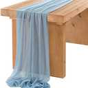 Ling's Moment 14Ft Dusty Blue Sheer Chiffon Like Table Runner for Wedding Rustic Boho Wedding Party Bridal Shower Decorations Birthday Party