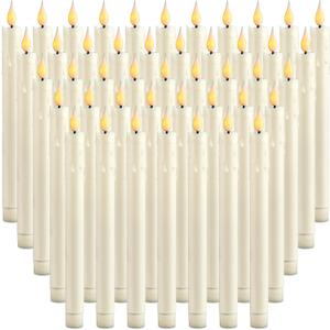 Baquler 48 Pcs 10 Inch Ivory Flameless Taper Candles LED Candle Sticks Battery Operated Flickering LED Candlestick Window Plastic Candle for Wedding Halloween Christmas Decor(No Battery)