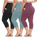 FULLSOFT 2 Pack Plus Size Capri Leggings with Pockets for Women -High Waist Stretchy 1X-4X Workout Yoga Pants(3XL,HQMLFH)