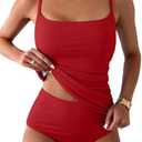 Eomenie Women's Swimsuit Tankini Tummy Control Bathing Suits Two Piece Full Coverage Slim Swim Suits with High Waisted Bottom L