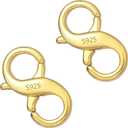 Lobster Clasp Necklace Bracelet Extender,925 Sterling Silver Plated with 14K Gold Necklace Connector Extender Clasps,Plated 14K Gold Closures Claw for DIY Jewelry Repair(0.55"x0.24",Gold,2P)