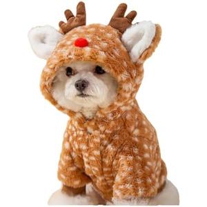 AZA Reindeer Dog Costume Fluffy Christmas Clothes Moose Coat Winter Pet Hoodies Puppy Girl Cute Coat Outfits for Small Dogs Costumes (XLSuitable12lb-16.5lb,Moose Brown)
