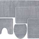 Bath Mats 5-Piece Set Thick Memory Foam - Close Out Bathroom Rugs Set, Toilet Rug, Water Absorbent, Extra Soft, Non-Slip Back Gray