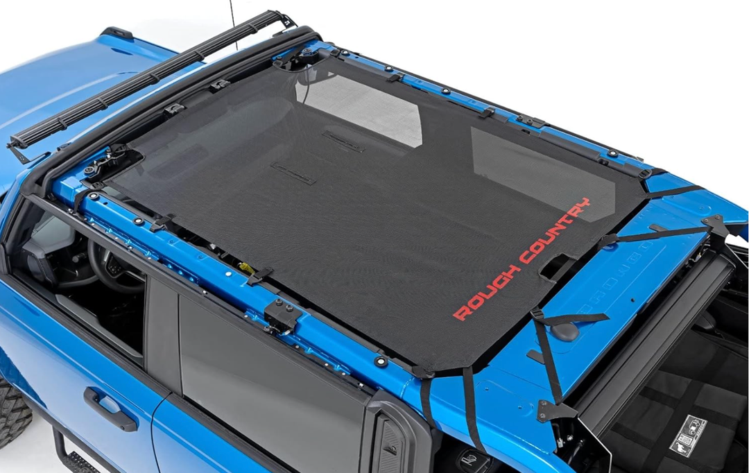 Rough Country Mesh Bikini Top for Ford Bronco (2021-2025) - Fits 2-Door & 4-Door Models, Works with Factory Hard & Soft Tops, UV-Resistant Shade, Easy Install