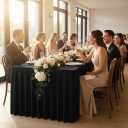 HolidayIdeas Black 8ft Rectangle Spandex Tablecloth 2 Pack Fitted Stretch Table Skirts 30x96 Inch, Ruffle Design Wrinkle-Free Polyester Table Cover for Banquets,Trade Shows, Parties, Events