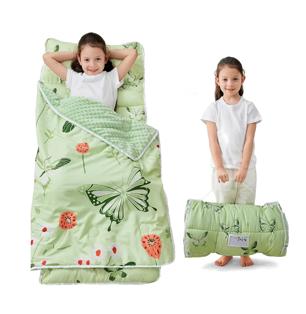 Toddler Nap Mat with Pillow and Blanket, Extra Large Rolled Napping Mats,Slumber Bags for Boys Girls,Kids Sleeping Bag for Daycare, Preschool Travel Camping