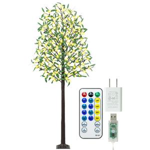 7FT 170 LED Lighted Olive Tree - Olive Trees Artificial Indoor with 17 Branches, 34 Fruits 340 Leaves, Remote 8 Flashing Modes, Timing, DC 5V Safe, Faux Olive Tree for Outdoor Party Home Decorations