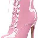 Aachcol Women Ankle Boots Short Bootie Platform Stiletto High Heel Round Toe Dress Shoes Lace-up Patent 6.5 Inch Size 9