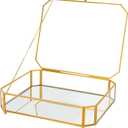 Large Glass Boxes for Display Handmade, Mirrored Bottom, Glass Jewelry Box with Lid, Trinket Box Book Photo Keepsake Organizer, Display Case for Vanity Decor Home Dresser, Octagon, Gold (Low: 10.4"L  8.5"W  2.6"H)