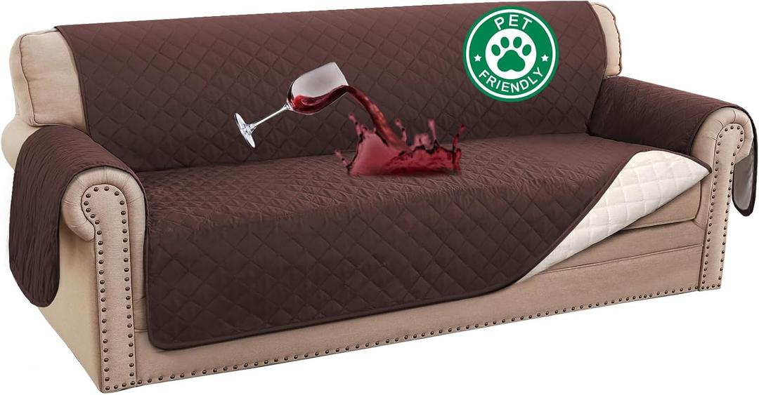 Turquoize 100% Waterproof Couch Cover Sofa Covers Washable Couch Covers for 3 Cushion Couch Pet Friendly Triple Non-Slip Couch Cover for Dogs Furniture Covers for Pets, Kids,Dog (Sofa 70", Brown)
