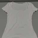 LOLONG White T Shirt for Women Summer Short Sleeve Ribbed Knit Tops Casual Square Neck Lace Patchwork Solid Basic Tees, Small