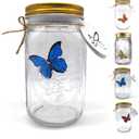 KIDELI Butterfly Jar That Moves, LED Light Romantic Glass Animated Butterfly in a Jar Gift Decoration (Blue)