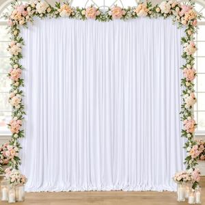 10x10ft White Backdrop Curtain for Wedding Parties Wrinkle Free Fabric White Drapes Backdrop Decoration for Baby Shower Birthday Photography Decoration 2 Panels, 5ft x 10ft