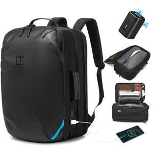 Vacuum Compression Backpack with Pump, Extra Large Capacity 45L Expandable Travel Backpack, Water Resistant 17.3" Laptop Backpack with USB Charging Port for Men & Women