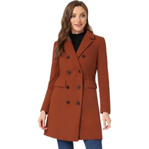 Allegra K Women's Winter Coat Elegant Notched Lapel Double Breasted Trench Coat, M