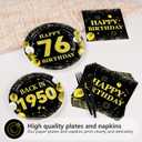 96Pcs 76th Birthday Decorations for Men Women Black Gold 76th Birthday Party Plates Back In 1950 Disposable 76 Paper Tableware Set for Happy 76 Year Old Party Supplies Serves 24