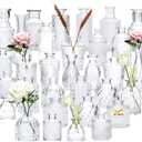 Brajttt Set of 32 Bud Vases for Flowers, Small Vintage Glass Bottles for Rustic Wedding Centerpieces and Home Decor