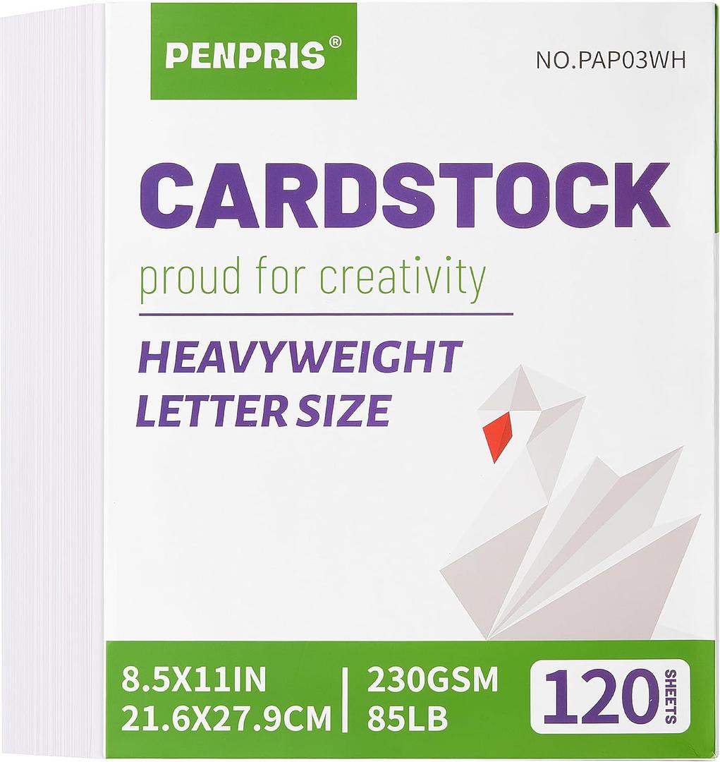 120 Sheets White Cardstock - 8.5” x 11” Letter Size Cover Card Stock 230gsm/85lb Heavyweight Paper Thick Paper for Scrapbooking, Crafts, Business Cards, Invitations PAP03WH