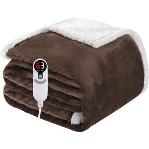 Electric Heated Blanket Full Size 72"x84", Soft Flannel with Overheat Protection, 9 Adjustable Heat Settings & 10-Hour Auto-Off Timer, Fast Heating for Winter Comfort, Dark Brown