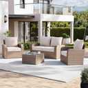 Aoxun Replacement Cushions for Outdoor Furniture, 4-Piece Outdoor Cushions for Patio Furniture, Deep Seat, Waterproof & Fade Resistant Couch Cushion for 4-Seat Patio Conversation Sets, Beige