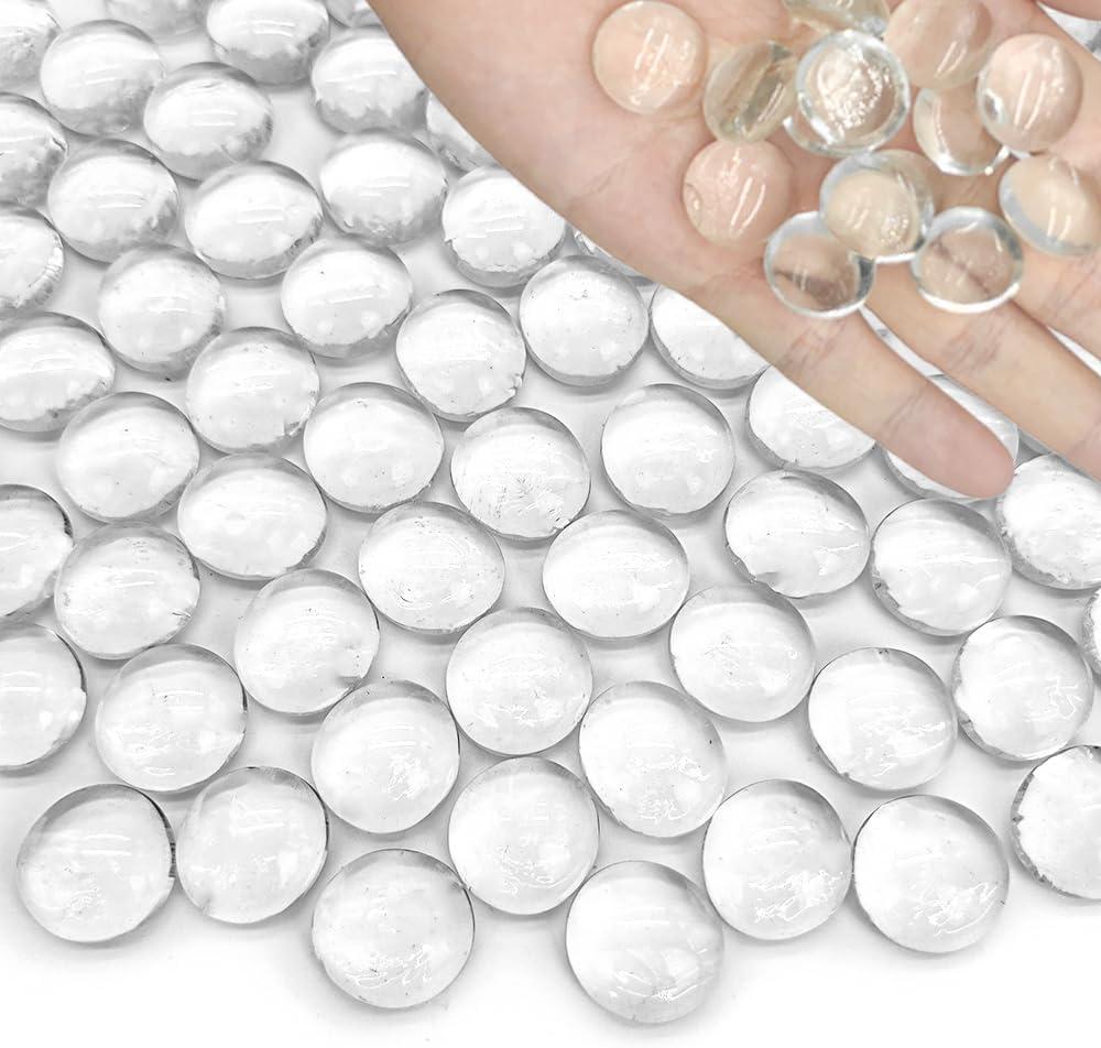 Flat Marbles Glass Gems Pebbles Gemstone Vase Fillers Beads for Vases Flat Gems Aquarium Floral Stones Decorative,Craft Mosaics,Garden Plants,Table Scatter Decor,DIY Ornaments,Transparent,2 LB