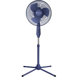 Comfort Zone 16-Inch Oscillating Pedestal Fan 3-Speed High-Velocity Cooling, Adjustable Height & Tilt, Quad-Pod Folding Base, Blue ETL Listed
