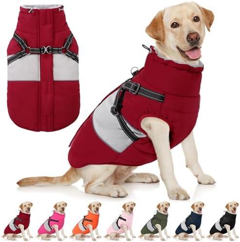 AOFITEE Dog Coat Warm Dog Winter Coat, Waterproof Dogs Jacket with Harness, Dogs Snow Jacket Snowsuit with Zipper & Furry Collar, Reflective Windproof Pet Sweater for Cold Weather, French Bulldog, L AOFITEE Dog Coat Warm Dog Winter Coat, Waterproof Dogs Jacket with Harness, Dogs Snow Jacket Snowsuit with Zipper & Furry Collar, Reflective Windproof Pet Sweater for Cold Weather, French Bulldog, L