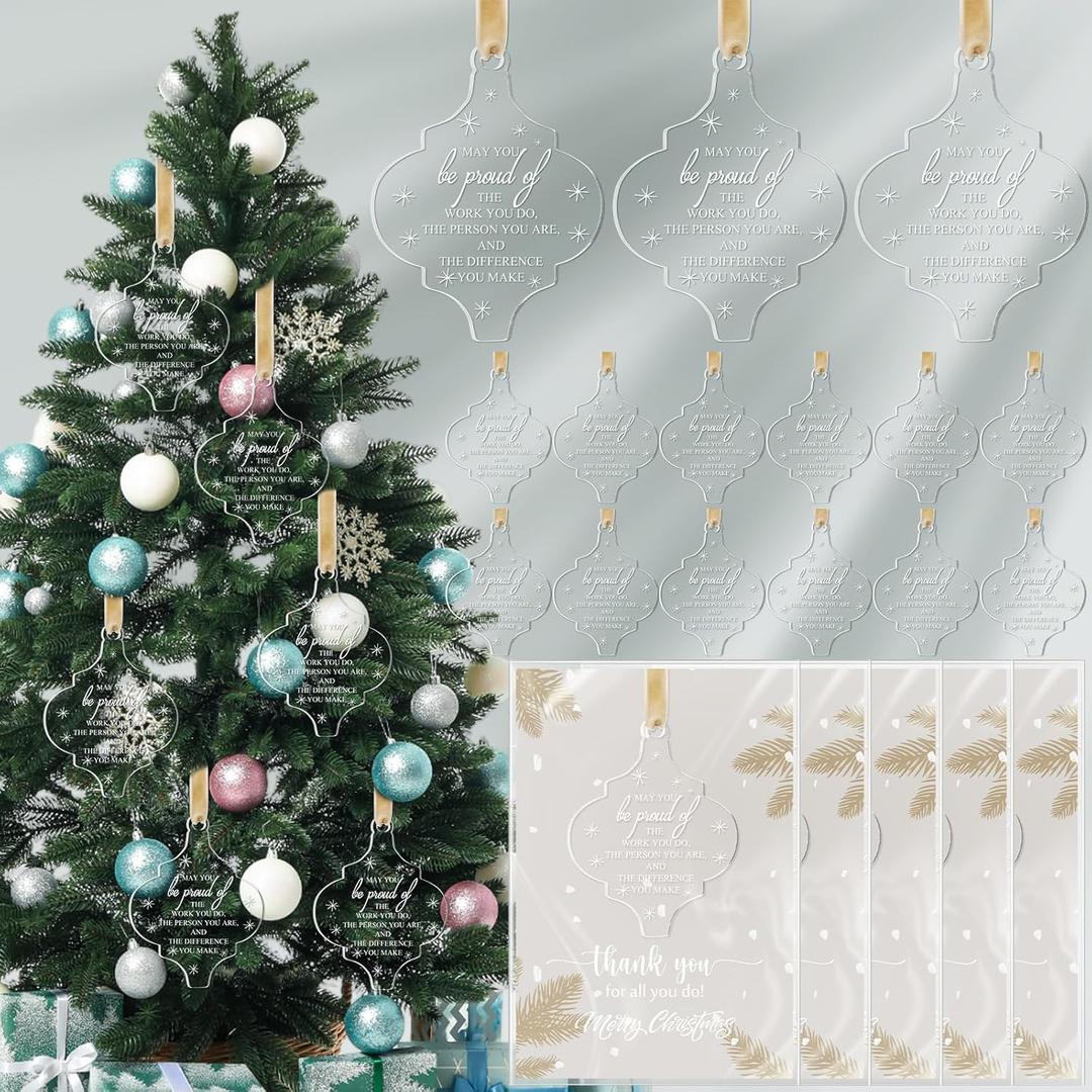 Kasyat 48 Set Christmas Employee Appreciation Gifts Bulk Acrylic Hanging Ornament Flat Lantern Ornament for Xmas Trees Coworker Nurse Teacher Volunteer Gift with Thank You Card(Be Proud Sign)