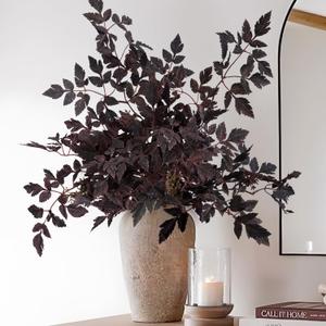 Fall Decorations for Home - Fall Deals Set of 6 32" Artificial Plum Purple Cimicifuga Ramosa Leaves - Fall Floral Stems for Vase Decor - Autumn Harvest Halloween Decoration for Indoor Wedding Room