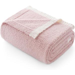 Snuggle Sac Ultra Soft Throw Blanket for Couch Bed Sofa 50x60 inches, Reversible Pink Blanket Microfiber Fluffy Fuzzy Cozy Knit Throws for Women Mothers Birthday Gifts
