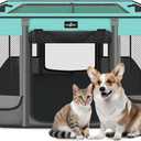 Paw Ballet Foldable Pet Kitten Playpen, Waterproof Portable Dog Cat Playpen Kennel Tent for Small Cat Dog, Retractable Shade Cover with Free Carrying Case, Indoor Outdoor Use for Small Animals, Black Teal 03, Medium(32''×24''×21.5'')