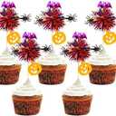 48 pcs Halloween Foil Firework Cupcake Toppers Happy Halloween Theme Cupcake Picks Decoration Cocktail Fruit Toothpick for Fall Party