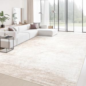 Area Rugs 9x12 Living Room: Washable Rug Modern Abstract Large Rugs Soft Non Slip Neutral Rug Stain Resistant Indoor Carpet for Bedroom Kitchen Dining Room Table Nursery Home Office Rugs (Beige,9'x12')