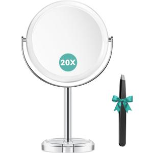 Auxmir 20X Magnifying Makeup Mirror, Double Sided 1X/20X Magnifying Mirror, Tabletop Magnified Vanity Mirror with Magnification, 360 Rotation, Stand for Dressing Table, Bathroom, Bedroom