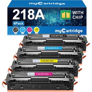 218A Toner Cartridges 4 Pack (with Chip) Compatible Replacement for HP 218A 218X for Color Laserjet Pro 3201dw MFP 3301fdw 3301cdw 3301sdw Printer Ink W2180A W2180X High Yield (BCMY, 4-Pack)