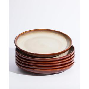 Pokini 10 Inch Dinner Plates Set of 6, Stoneware Round Salad Dessert Plates, Serving Plates, Microwave & Dishwasher Safe, Brown and Yellow