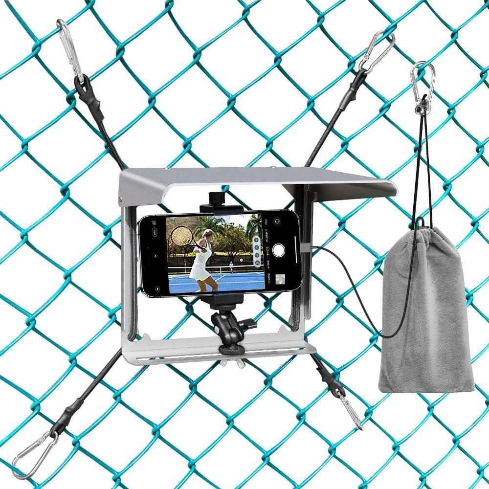 Phone Fence Mount with Shade, Fence Phones Holder for iPhone, Mevo Start, GoPro and Other Action Cameras, Perfect for Recording Baseball, Softball and Tennis Games (Silver with Bag) Phone Fence Mount with Shade, Fence Phones Holder for iPhone, Mevo Start, GoPro and Other Action Cameras, Perfect for Recording Baseball, Softball and Tennis Games (Silver with Bag)