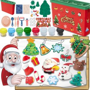 Christmas Modeling Air Dry Clay Crafts for Kids,Blingbrione Xmas Activities Craft Pumpkin Snowman Santa Reindeer Play Dough DIY Kits for Girls Boys Holiday Party,24 pcs Clay Sculpting Tools