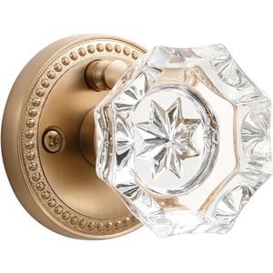 1 Pack Champagne Bronze Door Knobs Crystal Door Knob Interior Privacy Door Knob for Bedroom and Bathroom Glass Door Knob,Zinc Alloy