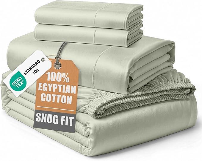 LANE LINEN King Sheets 100% Egyptian Cotton Swiss Dot Sateen Weave Jacquard Oeko-Tex Certified Deep Pocket 4 Piece Soft Breathable Hotel Luxury Machine Washable - Green