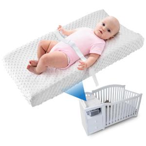LOONAH Compact Small Changing Pad with Cover - 27" X 16" Contoured Baby Diaper Changing Pad for Combo Crib with Changing Table-Waterproof & Hypoallergenic, Safety Strap with Quick-Release Buckle-White