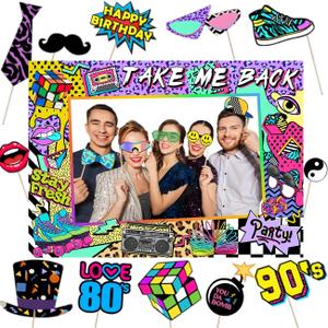 90s Themed Party Decorations for Adults, 1990s Throwback Party Photo Booth Props, 80s 90s Birthday Party Picture Booth Frame & Props for Retro Hip Hop Party Favors