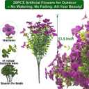 Grunyia 20 Bundles Artificial Flowers for Outdoors, UV Resistant Fake Plants Flowers Greenery Shrubs Plants for Decoration Outside Plants Hanging Planter Home Garden Decor (Purple)