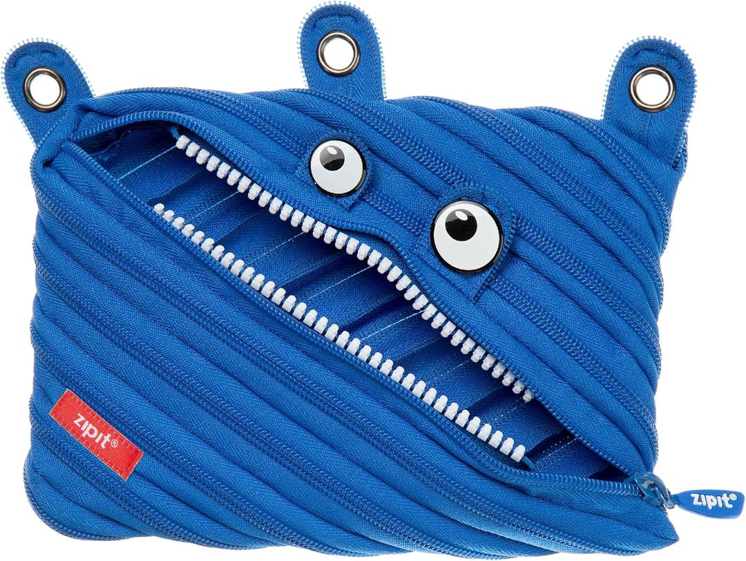 ZIPIT Monster Pencil Case for Kids, Cute 3-Ring Binder Pencil Pouch for Boys, Girls and Teens, Stationery Bag for School, Blue