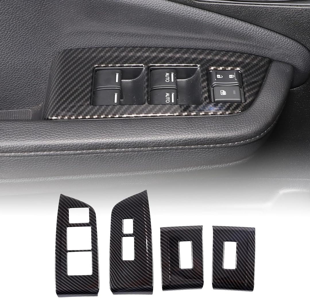 4PCS Window Lift Switch Panel Frame Cover Trim for Honda Pilot 2016-2022/ Passport 2019-2023, ABS Material Car Door Window Glasses Lifter Button Decoration Accessories (Carbon Fiber Pattern)