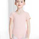LingTing Leotards for Girls Double Strap Leotard for Gymnastic, Dance,Ballet (7-8 Years, Ballet Pink-short Sleeved)
